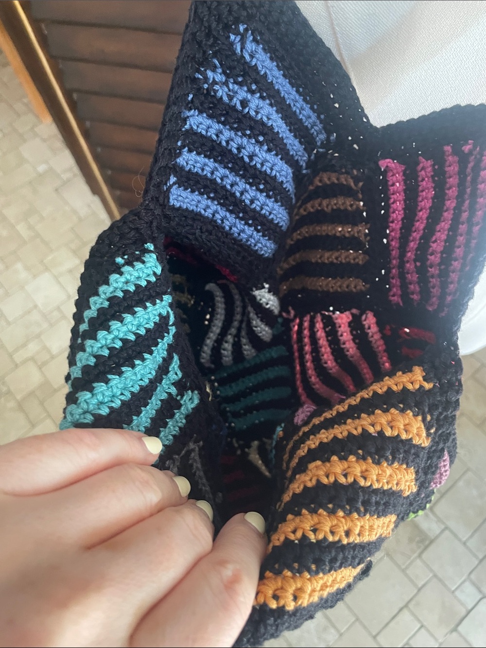Black Crochet Patchwork Shoulder Bag Multicolor Boho Festival Artsy Art - Picture 4 of 11